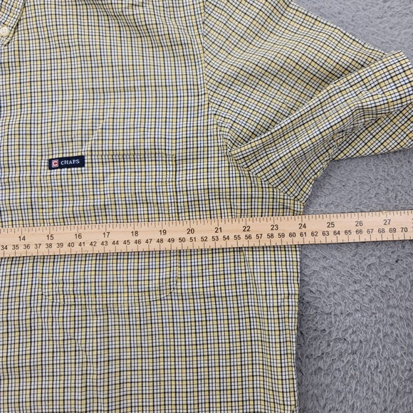 Chaps Shirt Mens Large Yellow plaid Button Down Short Sleeve Classiccore‎ Logo - Picture 14 of 15